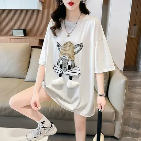 小众设计感短袖t恤女夏季韩版宽松大码女装中长款半袖上衣体桖潮图片