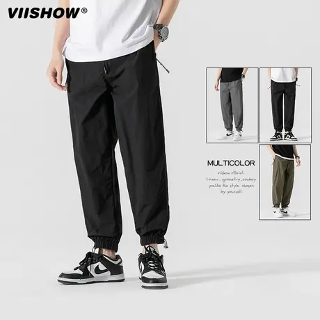 VIISHOW日系复古纯色抽绳束脚运动裤男潮牌街头宽松百搭休闲长裤商品大图