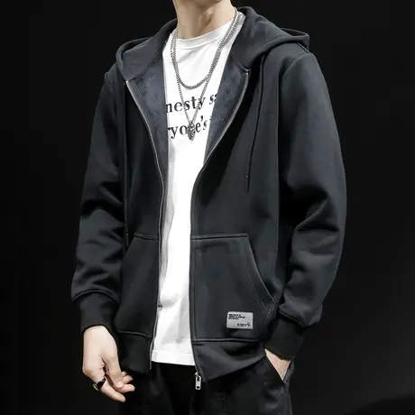 秋冬拉链加绒卫衣男开衫连帽外套2023新款秋季男士大码运动春秋款商品大图