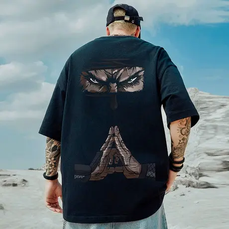 300g重磅纯棉日系短袖t恤男夏季大码潮宽松男生男款半袖体恤上衣商品大图