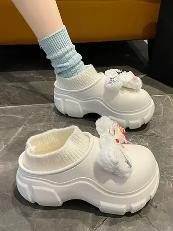 2023秋冬新款网红爆款厚底增高小个子外穿可爱加绒保暖包跟棉拖鞋商品大图