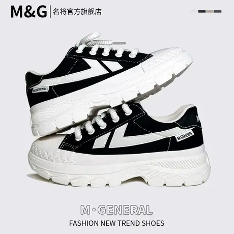 名将厚底帆布鞋女板鞋2023春夏新款小个子增高百搭休闲运动小白鞋商品大图