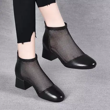 后拉链短靴女厚底马丁靴2023新款春夏薄款网纱凉靴百搭透气靴子图片