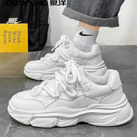 泉洋男鞋冬季高级感百搭初中生休闲鞋跑步运动厚底小白老爹潮鞋商品大图