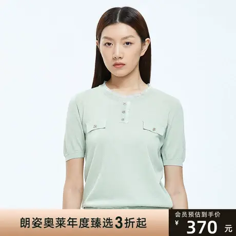 朗姿夏季圆领短袖针织衫简约通勤商场同款新款针织衫图片