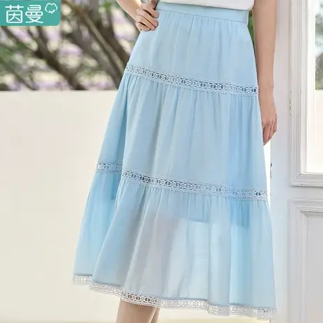 茵曼旗舰店法式蛋糕裙女2023夏季新款花边拼接松紧腰A字半身裙图片