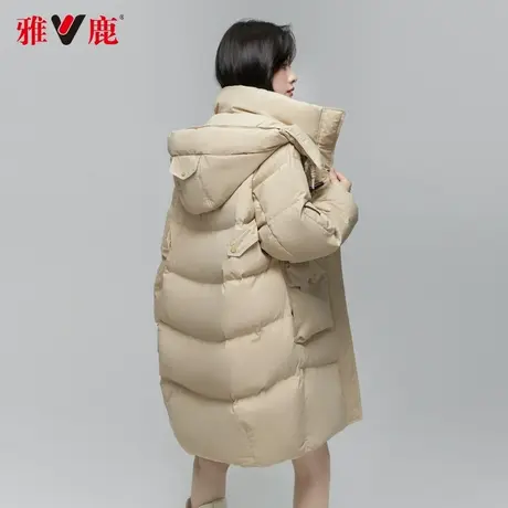 雅鹿羽绒服女中长款显瘦纯色反季过膝休闲外套小个子修身气质轻盈商品大图