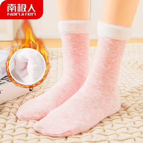 南极人女士中筒雪地袜加绒加厚堆堆袜地板袜家居保暖袜睡眠短袜冬商品大图