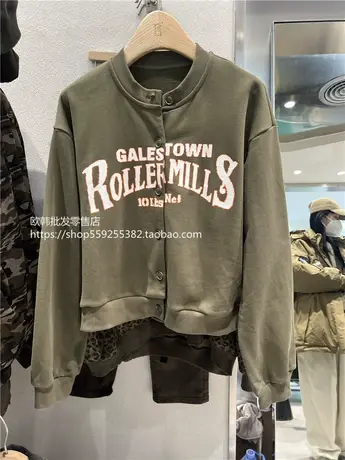 欧货新款设计感小众圆领印花短款开衫卫衣女春秋薄款短外套上衣潮商品大图