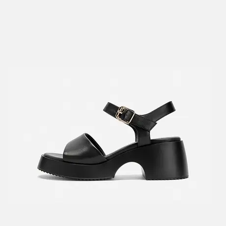 Nine West/玖熙新款朋克厚底拖鞋皮革一字带圆头绝美休闲百搭凉鞋图片