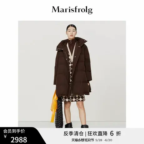 【大白鹅羽绒服】玛丝菲尔冬季棕色连帽长款翻领面包羽绒服图片