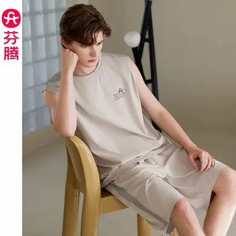 芬腾男士睡衣夏季纯棉无袖背心凉感薄款透气大码可外穿家居服套装商品大图