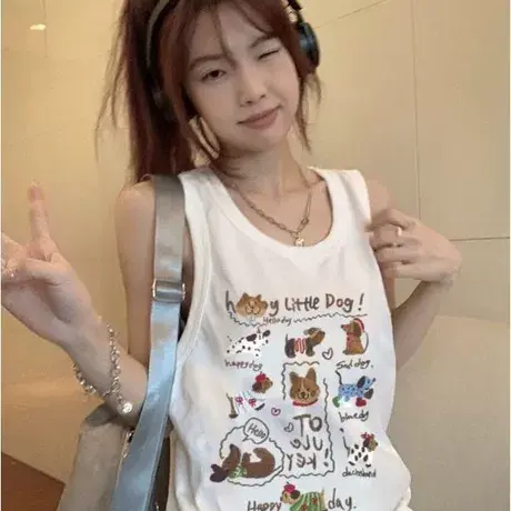 纯棉吊带运动坎肩背心无袖t恤女夏外穿高级感慵懒风宽松挂脖上衣图片