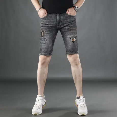 香港轻奢牛仔短裤男夏薄款2025新款潮牌高端男士弹力修身牛仔裤商品大图