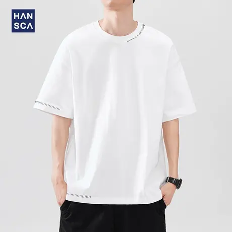 hansca 230g重磅白色纯棉短袖t恤男2025夏季薄款简约刺绣休闲上衣商品大图