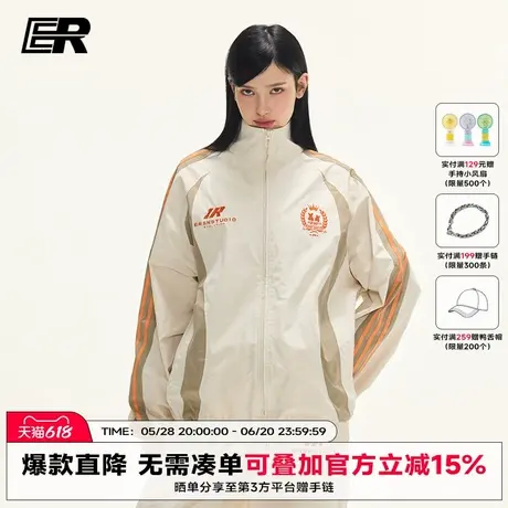 ER国王皇冠立领夹克2025春秋季美式复古拼接情侣外套运动上衣图片
