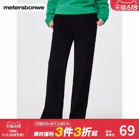 美特斯邦威休闲裤女通勤高腰直筒下摆侧开叉显瘦纯色舒适时尚秋冬商品大图