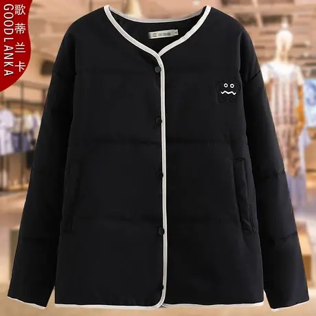 加肥加大码中年妈妈秋冬羽绒棉服女宽松洋气时尚撞色轻薄棉衣外套商品大图