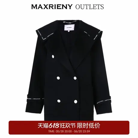 【奥莱】MAXRIENY军旅风黑色复古大翻领大衣秋冬双面呢羊毛外套图片