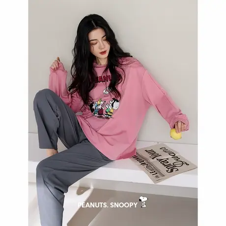 贝妍睡衣女春秋新款柔软棉长袖家居服可爱史努比少女宽松大码套装商品大图