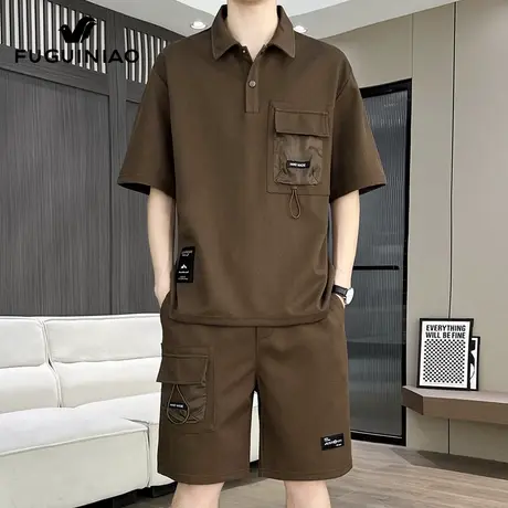 富贵鸟短袖Polo衫男士休闲套装夏季t恤搭配宽松五分裤运动一套男商品大图