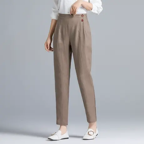 棉麻裤女夏季薄款加肥加大码女裤宽松休闲九分裤松紧腰亚麻哈伦裤图片