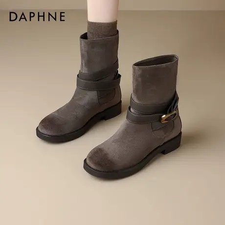 达芙妮西部牛仔靴女2025夏季新款厚底棕色美拉德短靴复古骑士靴子商品大图