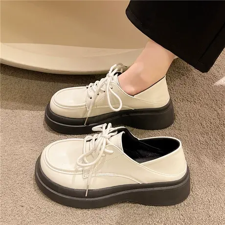 黑色小皮鞋女夏英伦风2023年新款网红ins超火厚底圆头两穿乐福鞋商品大图