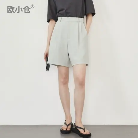 欧小仓 避暑系列 春夏醋酸轻薄百慕大短裤 通勤双褶五分西装中裤商品大图