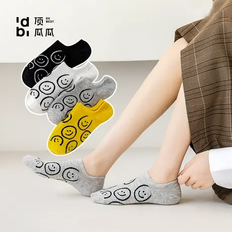 顶瓜瓜袜子女船袜春夏棉ins潮网红简约笑脸短筒袜运动浅口袜子商品大图