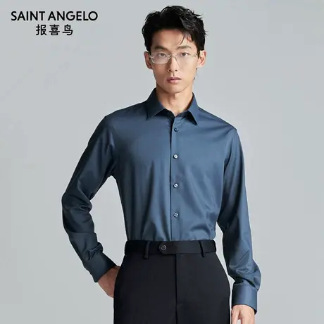 报喜鸟秋季新款男士商务正装长袖衬衫松林绿舒适衬衣质感上衣男商品大图