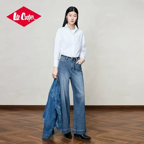Lee Cooper重工老花牛仔裤女2025新款秋季高腰显瘦直筒阔腿拖地裤商品大图