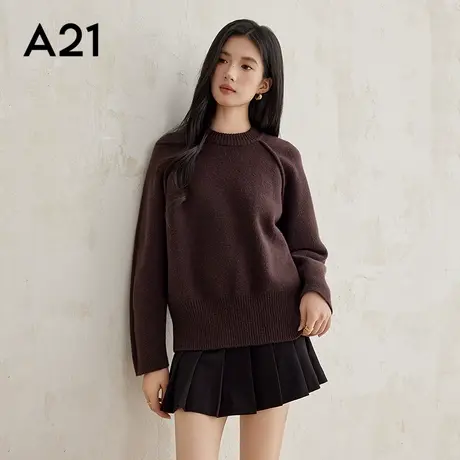 女装宽松圆领插肩套头毛衫时尚慵懒风针织长袖秋冬保暖毛衣打底衫商品大图
