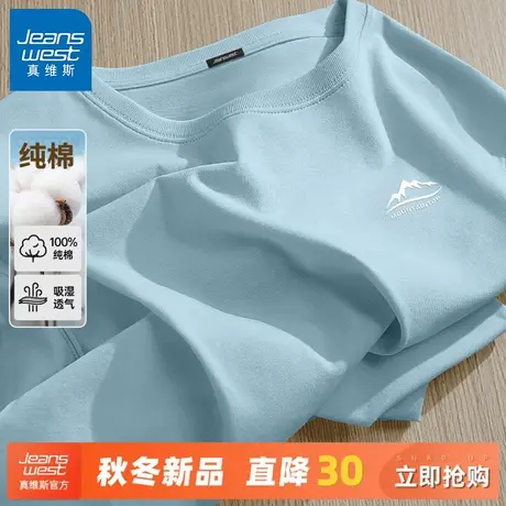 GV真维斯纯棉长袖T恤男2025新款220G重磅打底衫男款宽松大码上衣C商品大图