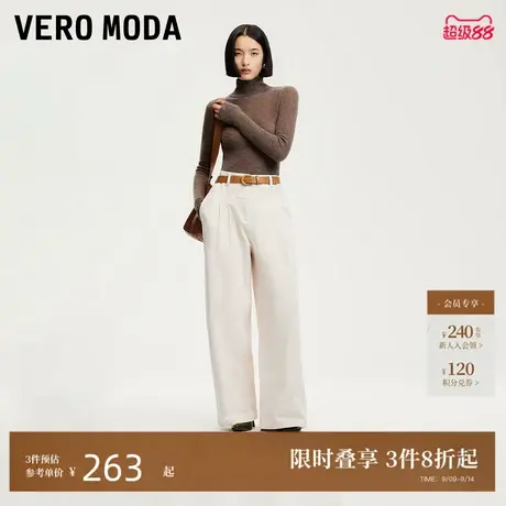Vero Moda休闲裤2025春季新款捏褶灯芯绒可拆腰带休闲裤3243PL030商品大图