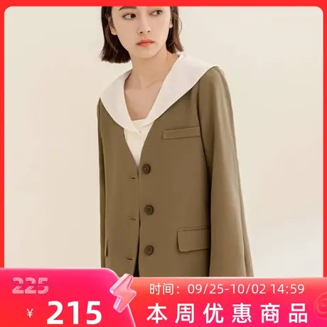 桔熊秋冬季通勤外搭V领长袖宽松纯色西装外套女胖妹妹大码EA3396图片