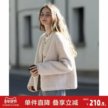 唐狮2026秋冬新款厚外套女小香风软糯毛茸茸外套休闲百搭短款外套图片