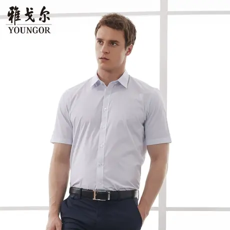 【条纹棉涤】V系雅戈尔衬衫夏季商务休闲时尚易打理短袖衬衫男商品大图