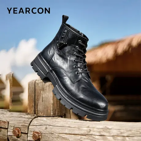 意尔康男鞋2025冬季真皮短靴高帮皮鞋男士加绒马丁靴工装鞋户外商品大图