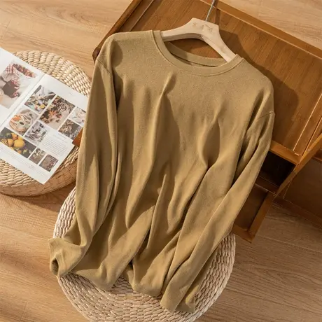 长袖T恤女春秋内搭软糯显瘦宽松磨毛上衣百搭长袖2022秋季新款图片