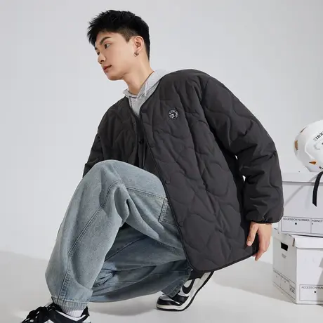 唐狮冬季新款男士棉服轻薄保暖无领休闲灰色潮流运动棉衣外套TD商品大图