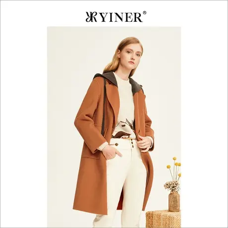 YINER音儿专柜女装2022冬季新款复古羊毛混羊绒双面呢大衣图片