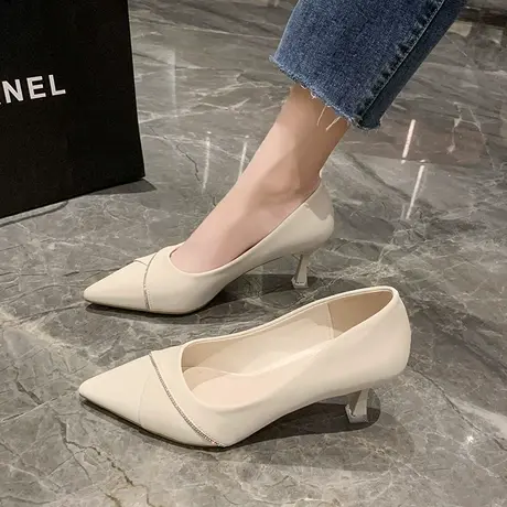 法式高跟鞋女2023年春秋季网红仙女气质水钻鞋子尖头浅口细跟单鞋商品大图