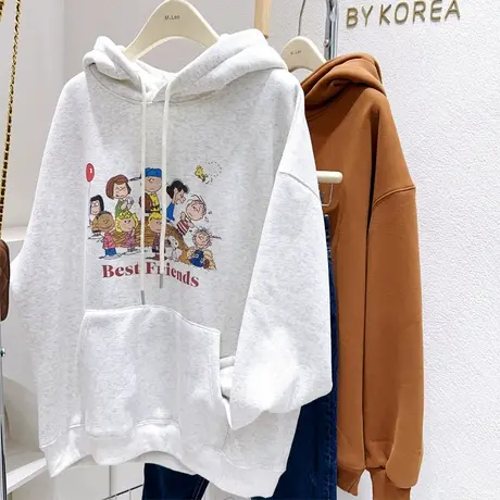 ins奶甜软糯卫衣~韩代同款秋冬童趣减龄宽松古着感加绒外套大码商品大图