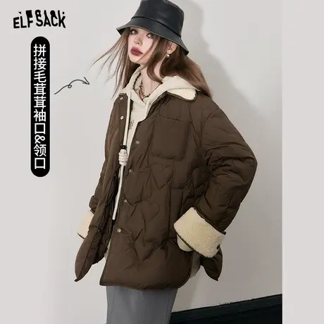 妖精的口袋美拉德宽松棉服女2023冬季新款拼接设计感薄款棉衣外套图片