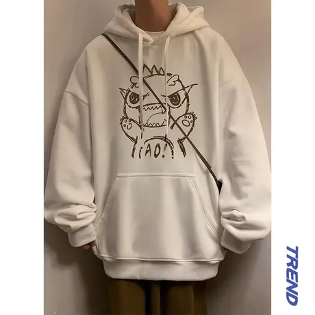 秋冬季纯棉宽松连帽卫衣男oversize美式咆哮恐龙潮流休闲上衣外套商品大图