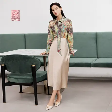 EP雅莹高端系列 桑蚕丝棉系带领印花油画衬衫 2023新款2112A图片