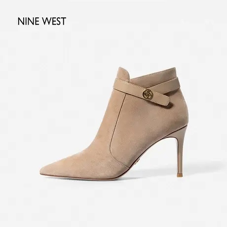 Nine West/玖熙时装靴女秋冬新款羊反绒尖头细跟高跟鞋靴子短靴女图片