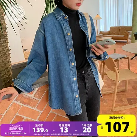 yoe牛仔衬衫女蓝色春装衬衣宽松设计感休闲显瘦复古内搭外套女装商品大图