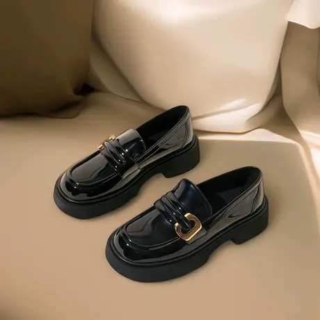 【真皮】乐福鞋女秋季2023新款黑色英伦风复古单鞋厚底女鞋小皮鞋商品大图